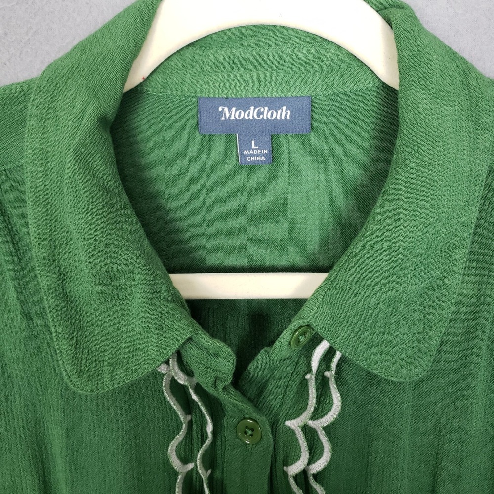 ModCloth All About Scallops Collared Button Down Kelly Green Ric Rac Trim Funky - Picture 3 of 8